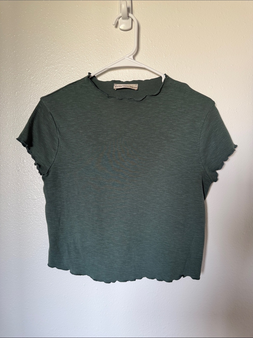 Forest Green Ribbed Lettuce-Edge Tee